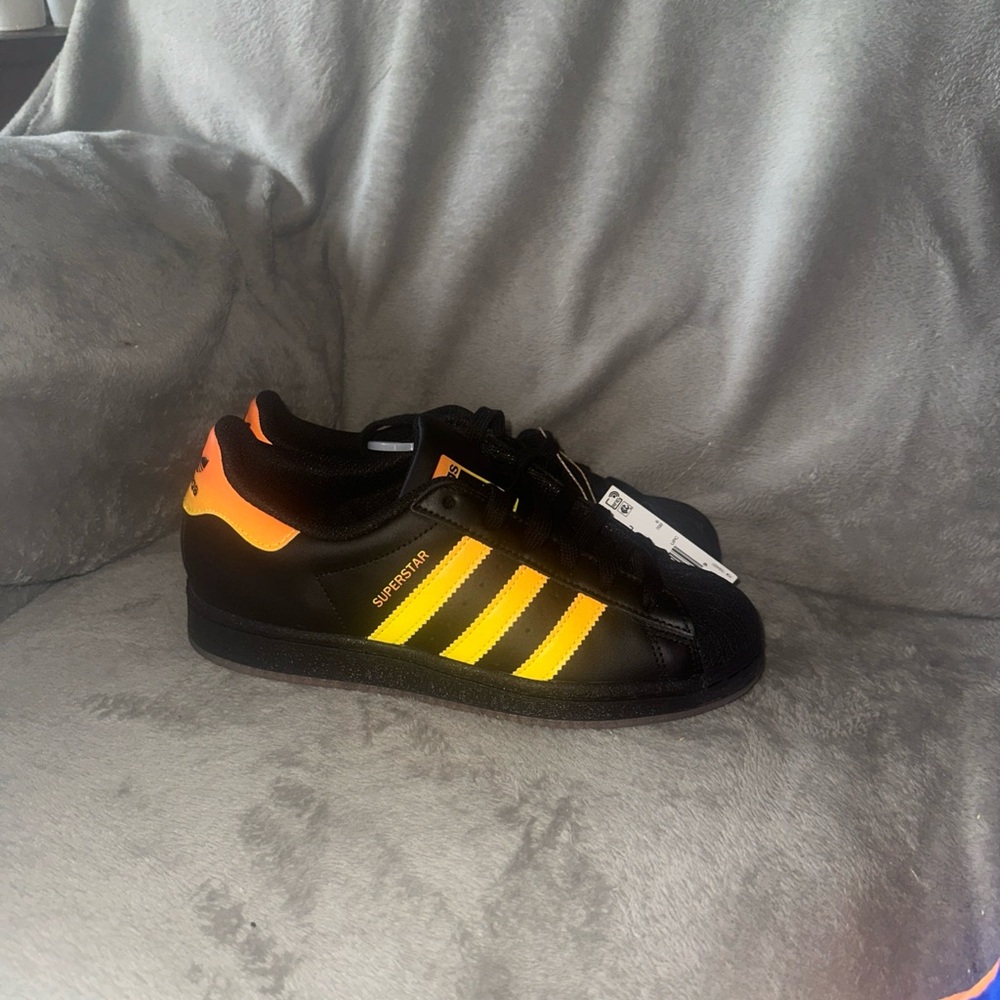 Adidas Superstar Black with Yellow Stripes